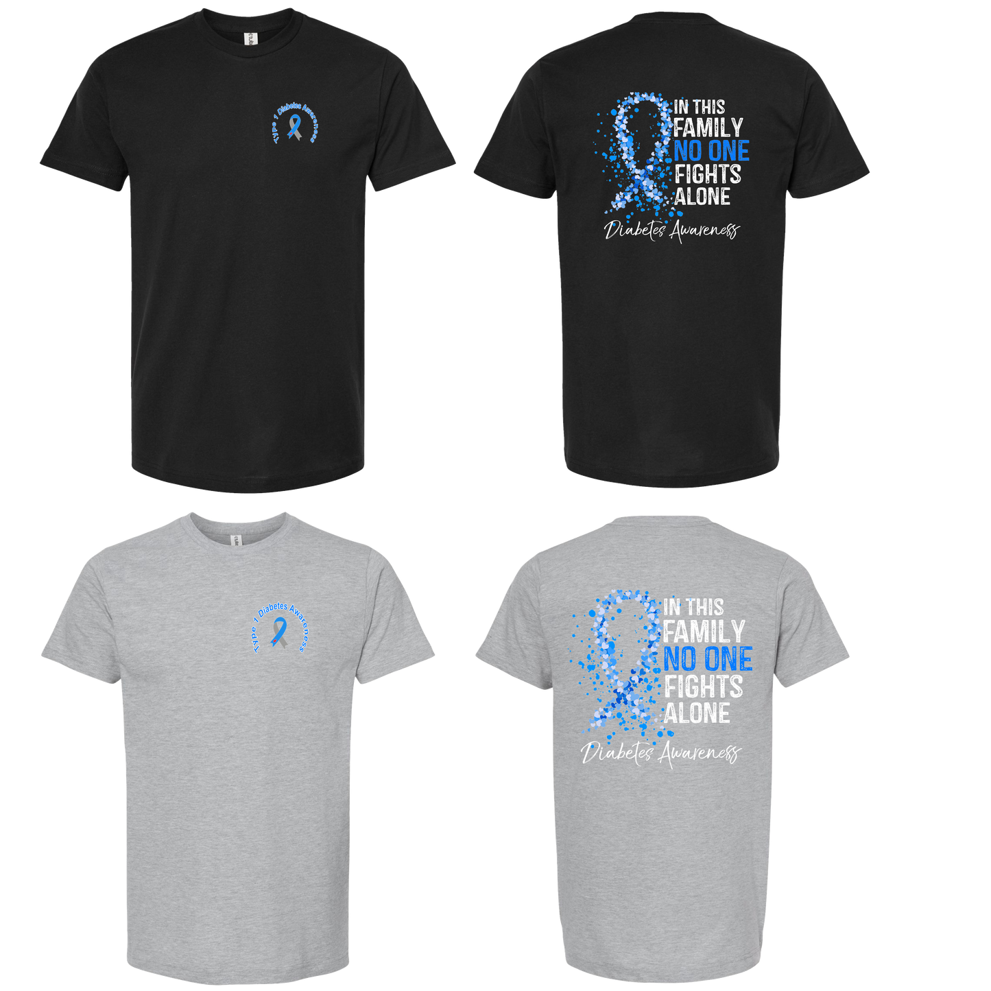 NO ONE FIGHTS ALONE-DIABETES AWARENESS-T-SHIRTS