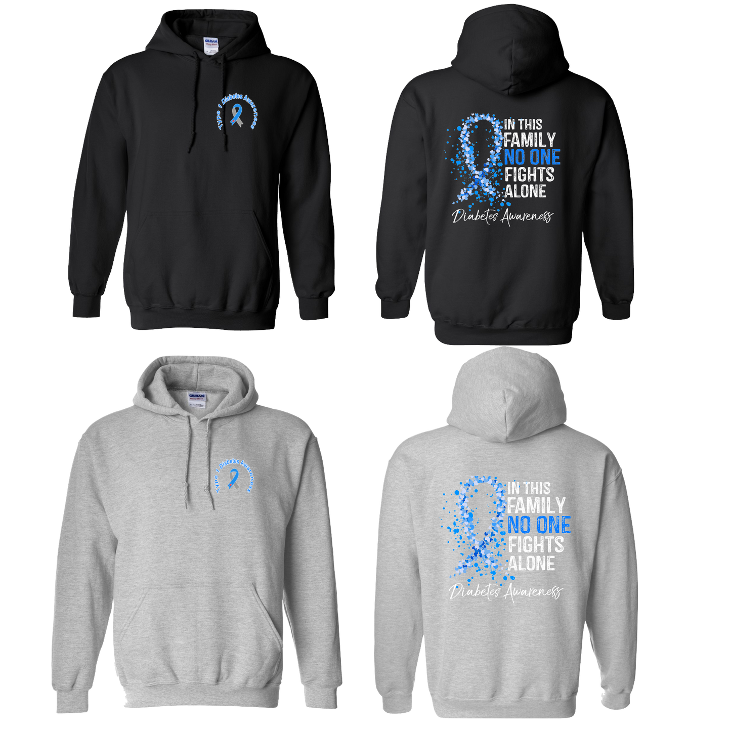 NO ONE FIGHTS ALONE-DIABETES AWARENESS-HOODIES