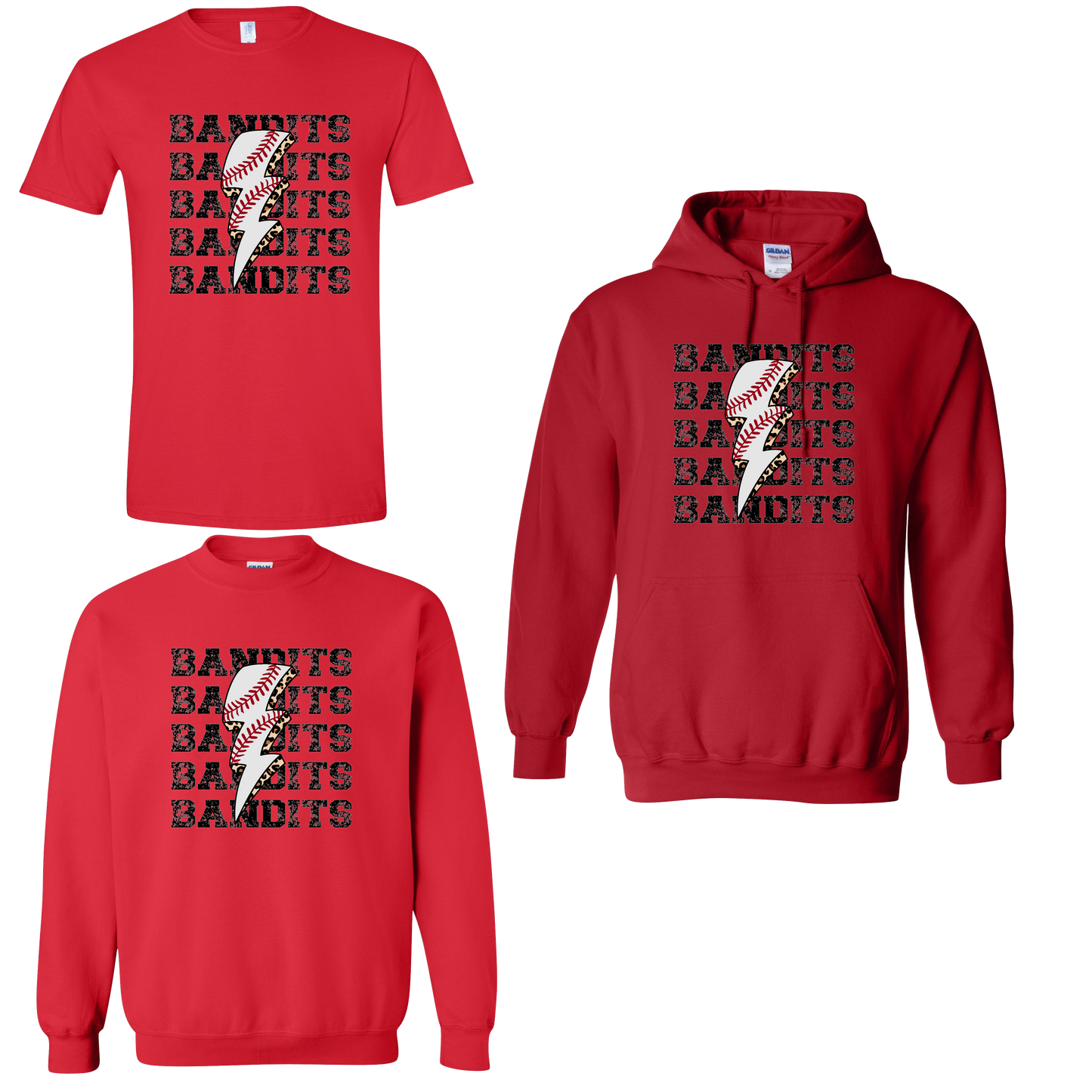 BANDITS STACKED BASEBALL LIGHTNING-RED