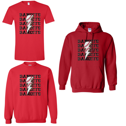 BANDITS STACKED BASEBALL LIGHTNING-RED