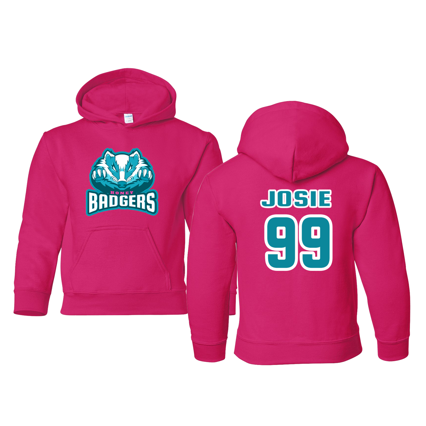 HONEY BADGERS PLAYER HOODIE- WITH OR WITHOUT NAME AND NUMBER